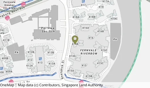 Location map of Blk 414B Fernvale Link, a HDB resale block in Sengkang, Singapore