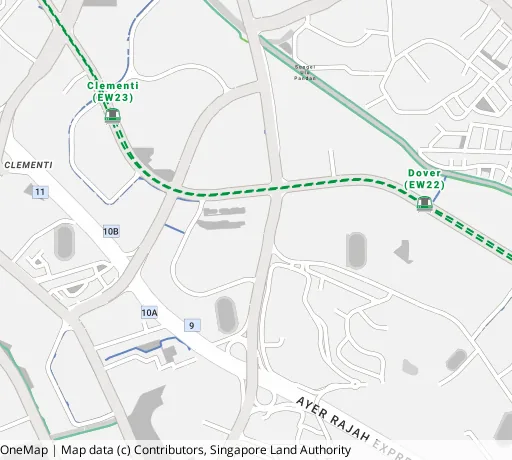 Map of the area around Blk 416 Clementi Ave 1 in Clementi, showing 400 m and 1 km rings and 1 primary school within 1 km