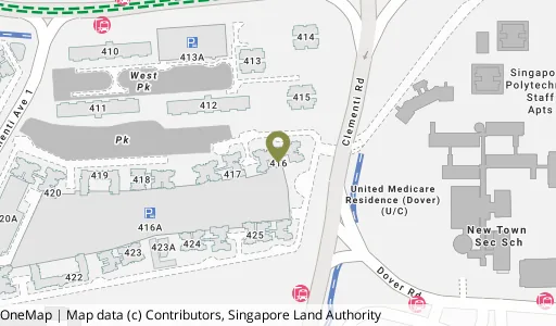 Location map of Blk 416 Clementi Ave 1, a HDB resale block in Clementi, Singapore