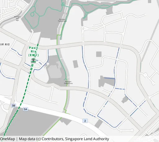 Map of the area around Blk 416 Pasir Ris Dr 6 in Pasir Ris, showing 400 m and 1 km rings and 3 primary schools within 1 km