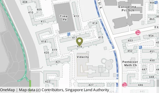 Location map of Blk 416 Pasir Ris Dr 6, a HDB resale block in Pasir Ris, Singapore
