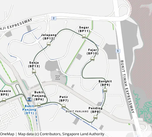 Map of the area around Blk 416 Saujana Rd in Bukit Panjang, showing 400 m and 1 km rings and 5 primary schools within 1 km
