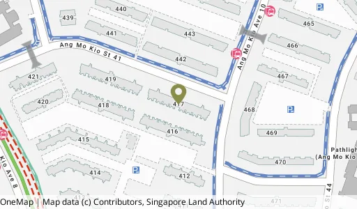 Location map of Blk 417 Ang Mo Kio Ave 10, a HDB resale block in Ang Mo Kio, Singapore