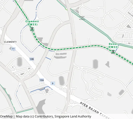 Map of the area around Blk 417 Clementi Ave 1 in Clementi, showing 400 m and 1 km rings and 1 primary school within 1 km