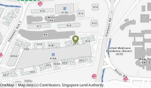 Location map of Blk 417 Clementi Ave 1, a HDB resale block in Clementi, Singapore