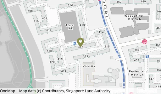 Location map of Blk 417 Pasir Ris Dr 6, a HDB resale block in Pasir Ris, Singapore