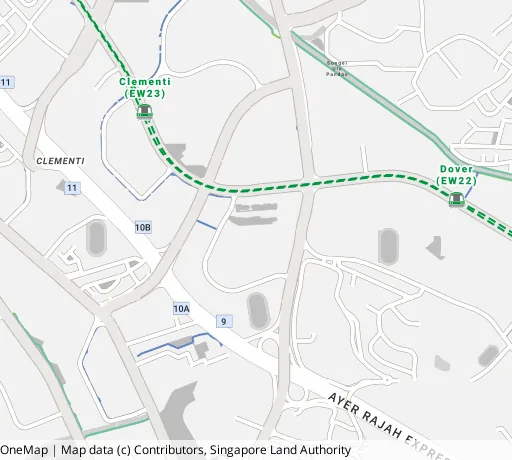 Map of the area around Blk 418 Clementi Ave 1 in Clementi, showing 400 m and 1 km rings and 2 primary schools within 1 km