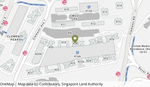 Location map of Blk 418 Clementi Ave 1, a HDB resale block in Clementi, Singapore