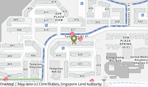 Location map of Blk 418 Tampines St 41, a HDB resale block in Tampines, Singapore