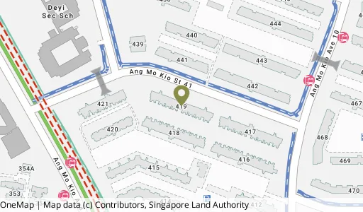 Location map of Blk 419 Ang Mo Kio Ave 10, a HDB resale block in Ang Mo Kio, Singapore
