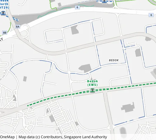 Map of the area around Blk 419 Bedok Nth St 1 in Bedok, showing 400 m and 1 km rings and 4 primary schools within 1 km