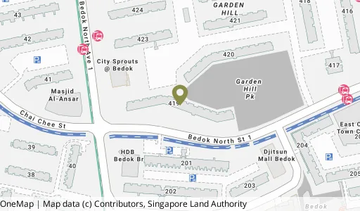 Location map of Blk 419 Bedok Nth St 1, a HDB resale block in Bedok, Singapore