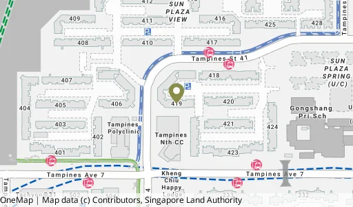 Location map of Blk 419 Tampines St 41, a HDB resale block in Tampines, Singapore