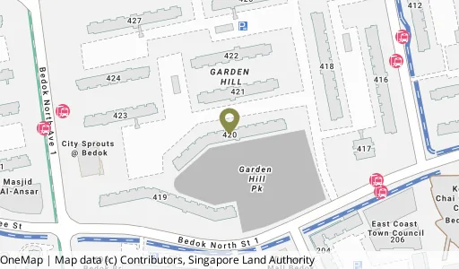 Location map of Blk 420 Bedok Nth St 1, a HDB resale block in Bedok, Singapore