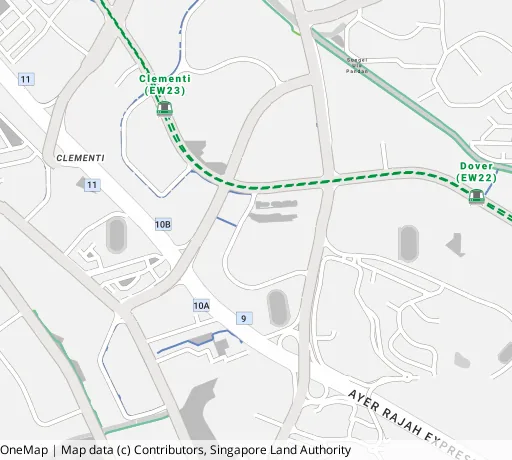 Map of the area around Blk 420 Clementi Ave 1 in Clementi, showing 400 m and 1 km rings and 2 primary schools within 1 km