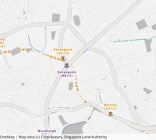 Map of the area around Blk 420 Serangoon Ctrl in Serangoon, showing 400 m and 1 km rings and 1 primary school within 1 km
