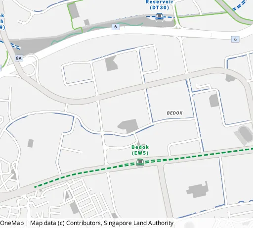 Map of the area around Blk 421 Bedok Nth Rd in Bedok, showing 400 m and 1 km rings and 3 primary schools within 1 km