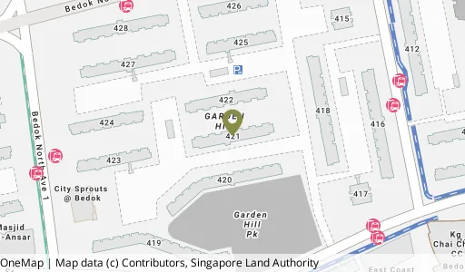 Location map of Blk 421 Bedok Nth Rd, a HDB resale block in Bedok, Singapore