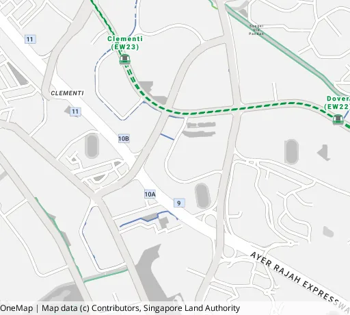 Map of the area around Blk 421 Clementi Ave 1 in Clementi, showing 400 m and 1 km rings and 2 primary schools within 1 km