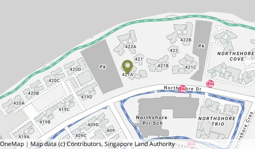 Location map of Blk 421A Northshore Dr, a HDB resale block in Punggol, Singapore