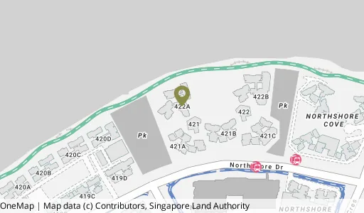Location map of Blk 422A Northshore Dr, a HDB resale block in Punggol, Singapore
