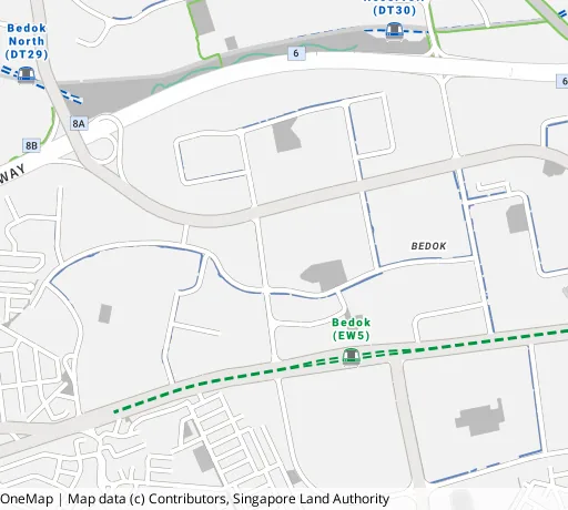Map of the area around Blk 423 Bedok Nth Ave 1 in Bedok, showing 400 m and 1 km rings and 3 primary schools within 1 km