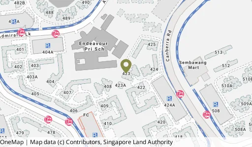 Location map of Blk 423 Canberra Rd, a HDB resale block in Sembawang, Singapore