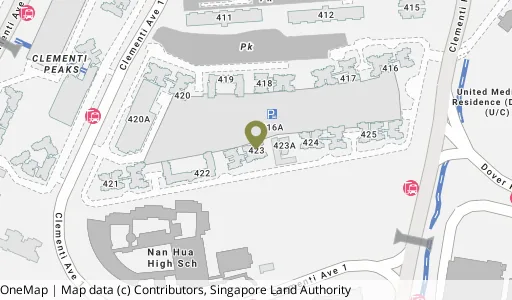 Location map of Blk 423 Clementi Ave 1, a HDB resale block in Clementi, Singapore