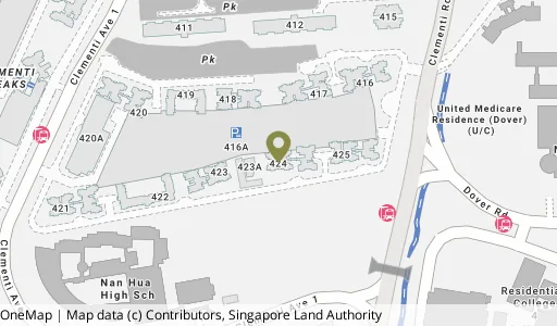 Location map of Blk 424 Clementi Ave 1, a HDB resale block in Clementi, Singapore