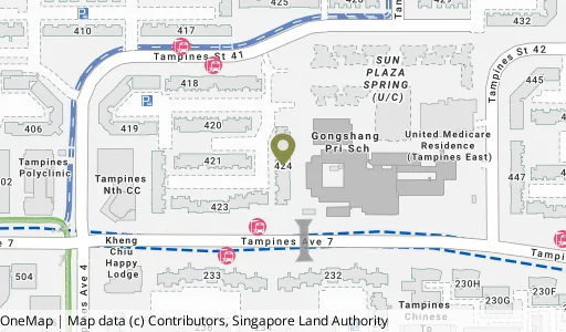 Location map of Blk 424 Tampines St 41, a HDB resale block in Tampines, Singapore