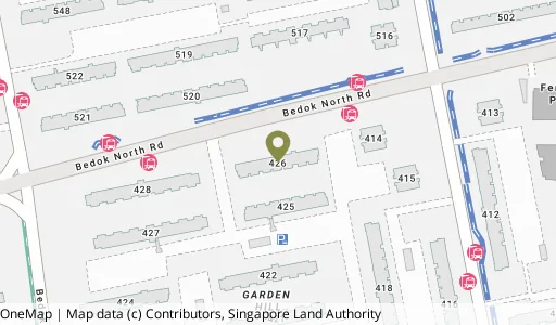 Location map of Blk 426 Bedok Nth Rd, a HDB resale block in Bedok, Singapore