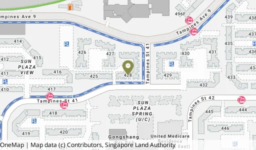 Location map of Blk 428 Tampines St 41, a HDB resale block in Tampines, Singapore