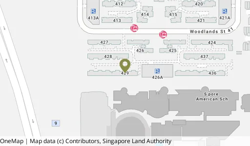 Location map of Blk 429 Woodlands St 41, a HDB resale block in Woodlands, Singapore