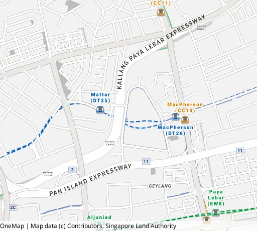 Map of the area around Blk 43 Circuit Rd in Geylang, showing 400 m and 1 km rings and 1 primary school within 1 km