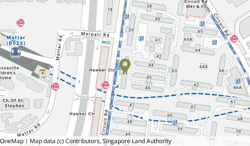 Location map of Blk 43 Circuit Rd, a HDB resale block in Geylang, Singapore