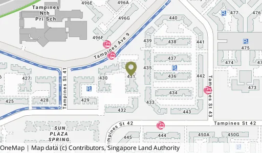 Location map of Blk 431 Tampines St 41, a HDB resale block in Tampines, Singapore