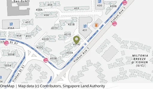 Location map of Blk 431A Yishun Ave 1, a HDB resale block in Yishun, Singapore