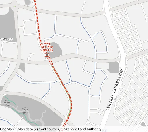 Map of the area around Blk 432 Ang Mo Kio Ave 10 in Ang Mo Kio, showing 400 m and 1 km rings and 3 primary schools within 1 km