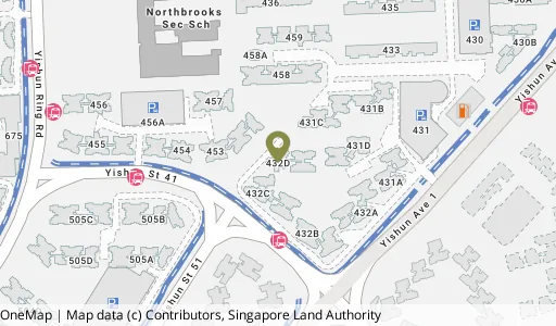 Location map of Blk 432D Yishun Ave 1, a HDB resale block in Yishun, Singapore
