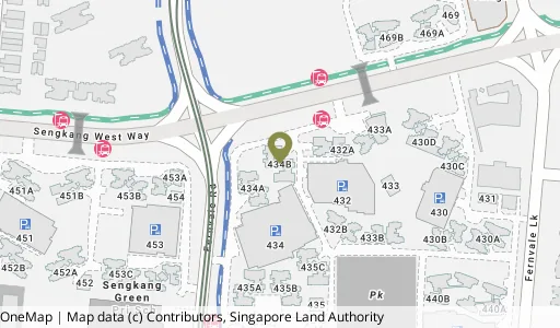 Location map of Blk 434B Fernvale Rd, a HDB resale block in Sengkang, Singapore