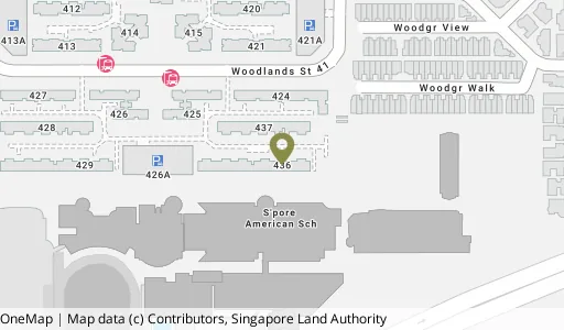 Location map of Blk 436 Woodlands St 41, a HDB resale block in Woodlands, Singapore