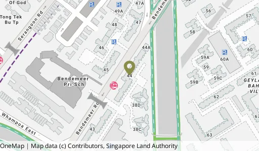 Location map of Blk 44 Bendemeer Rd, a HDB resale block in Kallang/Whampoa, Singapore