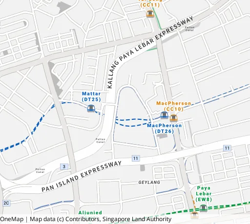 Map of the area around Blk 44 Circuit Rd in Geylang, showing 400 m and 1 km rings and 1 primary school within 1 km