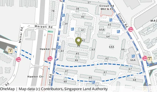 Location map of Blk 44 Circuit Rd, a HDB resale block in Geylang, Singapore