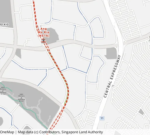 Map of the area around Blk 441 Ang Mo Kio Ave 10 in Ang Mo Kio, showing 400 m and 1 km rings and 3 primary schools within 1 km