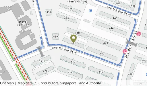 Location map of Blk 441 Ang Mo Kio Ave 10, a HDB resale block in Ang Mo Kio, Singapore