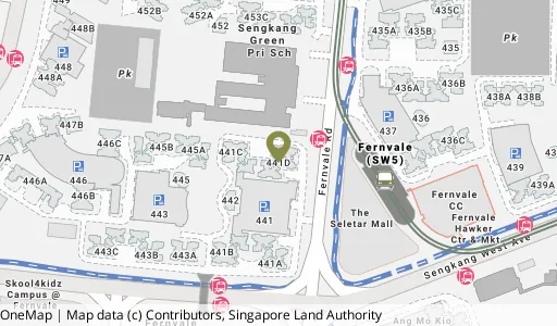 Location map of Blk 441D Fernvale Rd, a HDB resale block in Sengkang, Singapore