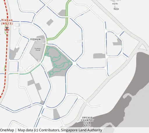 Map of the area around Blk 443 Yishun Ave 11 in Yishun, showing 400 m and 1 km rings and 3 primary schools within 1 km