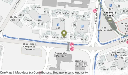 Location map of Blk 443A Fernvale Rd, a HDB resale block in Sengkang, Singapore