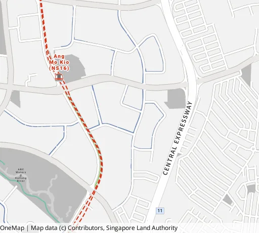 Map of the area around Blk 444 Ang Mo Kio Ave 10 in Ang Mo Kio, showing 400 m and 1 km rings and 3 primary schools within 1 km